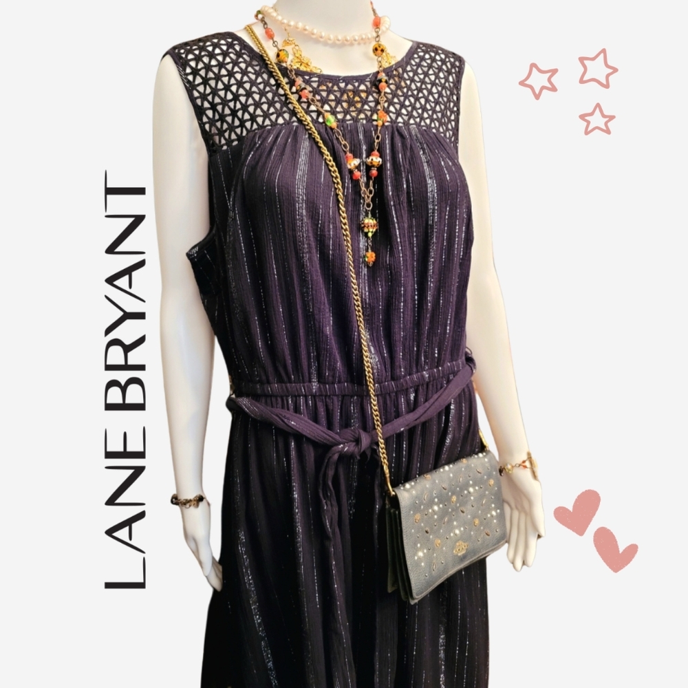 Lane Bryant Black Metallic Stripe Sleeveless Dress Sz 14/16